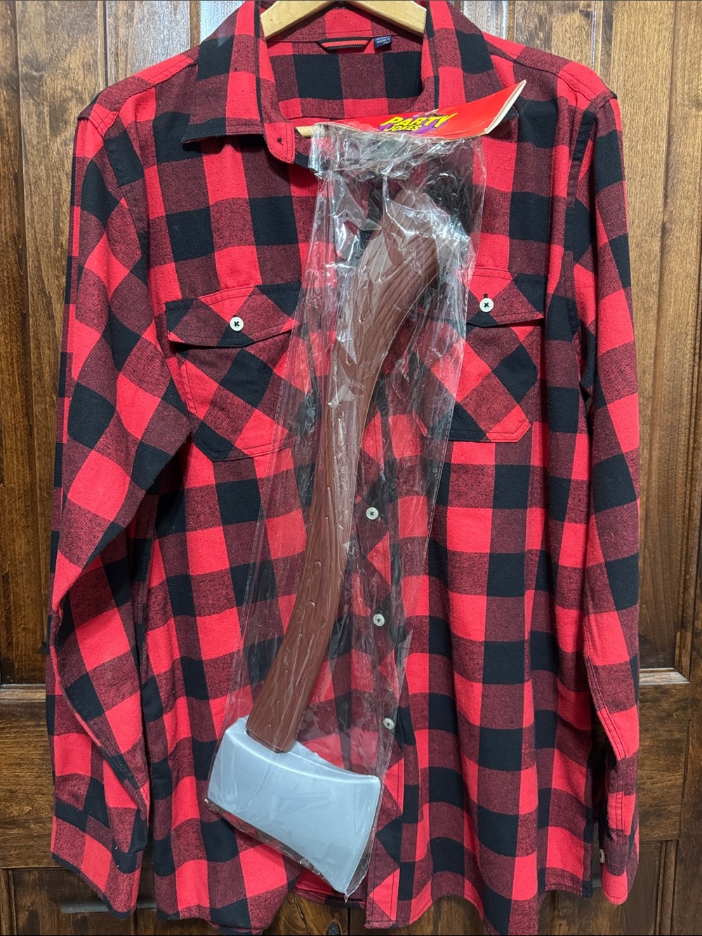 Paul Bunion Costume - Red and Black Buffalo Plaid Flannel Shirt and Axe